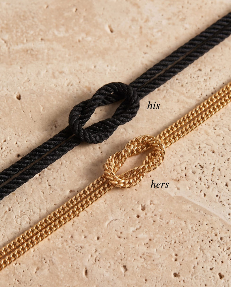His and hers matching knot bracelets on stone