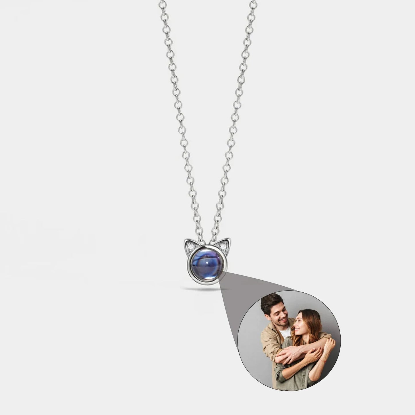 HY Cat Photo Projection Necklace Personalized Picture Inside Pendant Minimalist Pet Memorial Jewelry Trendy Christmas Gift Her - Hidden Forever