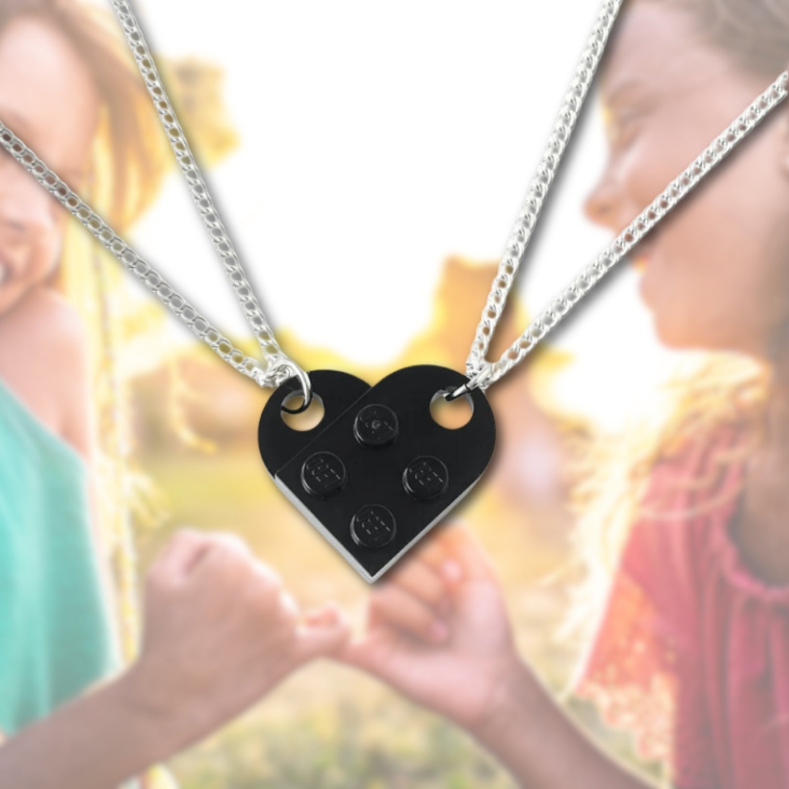 Matching Sister Building Brick Heart Necklace - Hidden Forever