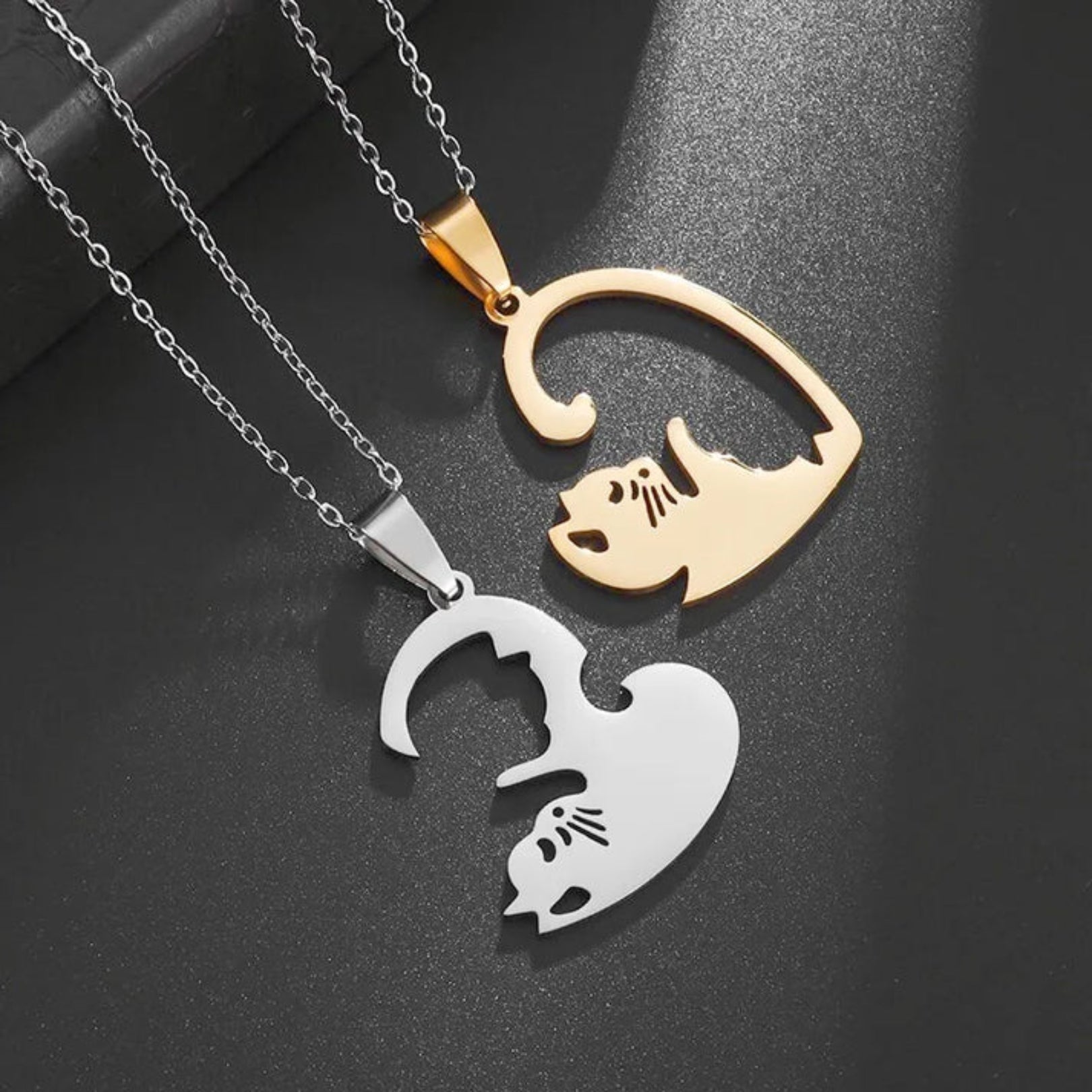 Matching Sisters Loving Cat Necklace - Hidden Forever