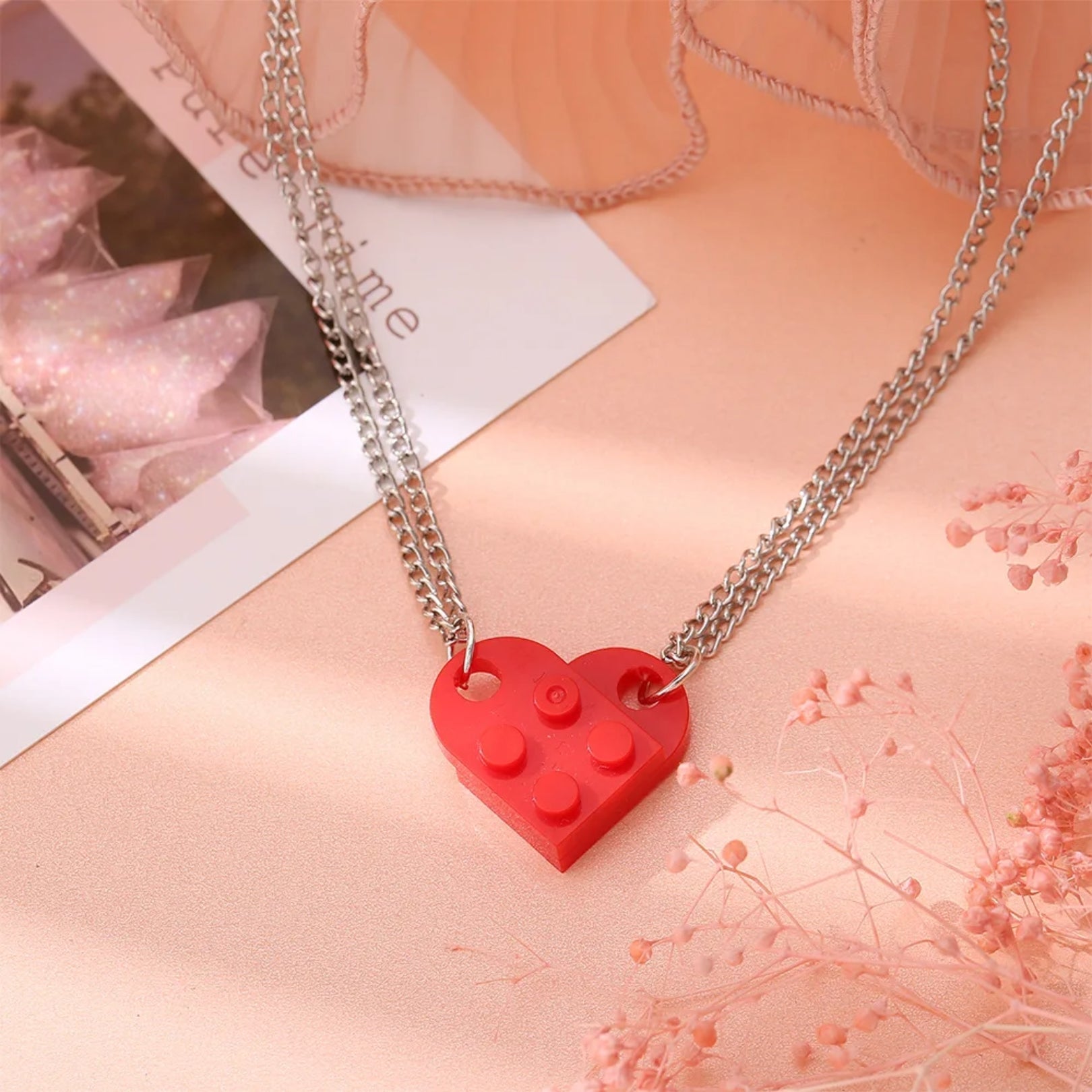 Mother & Daughter Building Brick Heart Necklace - Hidden Forever