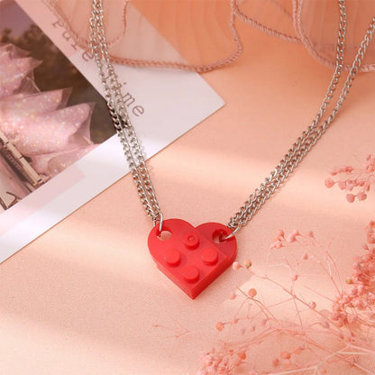 Mother & Daughter Building Brick Heart Necklace - Hidden Forever