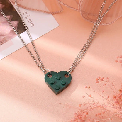 Mother & Daughter Building Brick Heart Necklace - Hidden Forever