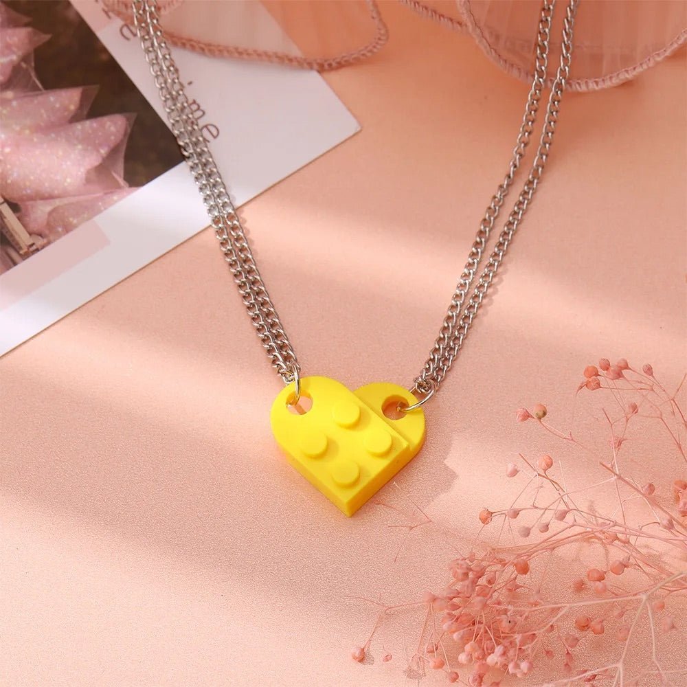 Mother & Daughter Building Brick Heart Necklace - Hidden Forever