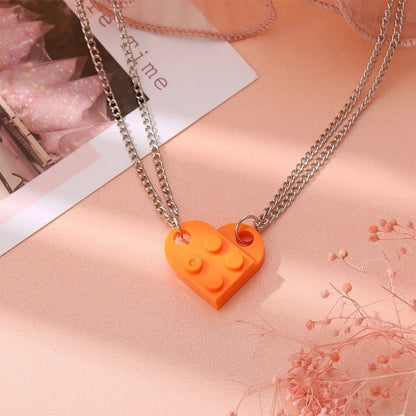 Mother & Daughter Building Brick Heart Necklace - Hidden Forever