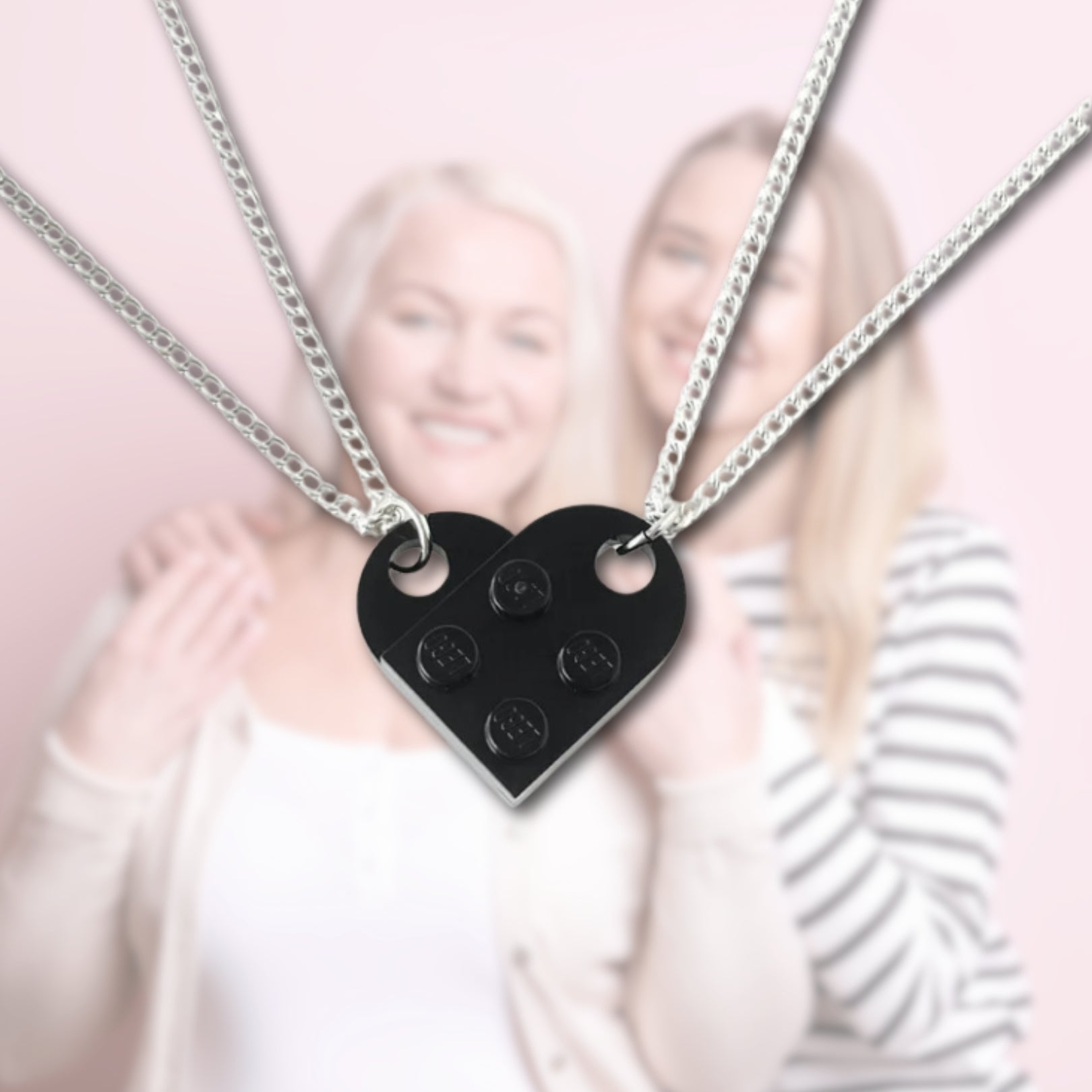 Mother & Daughter Building Brick Heart Necklace - Hidden Forever