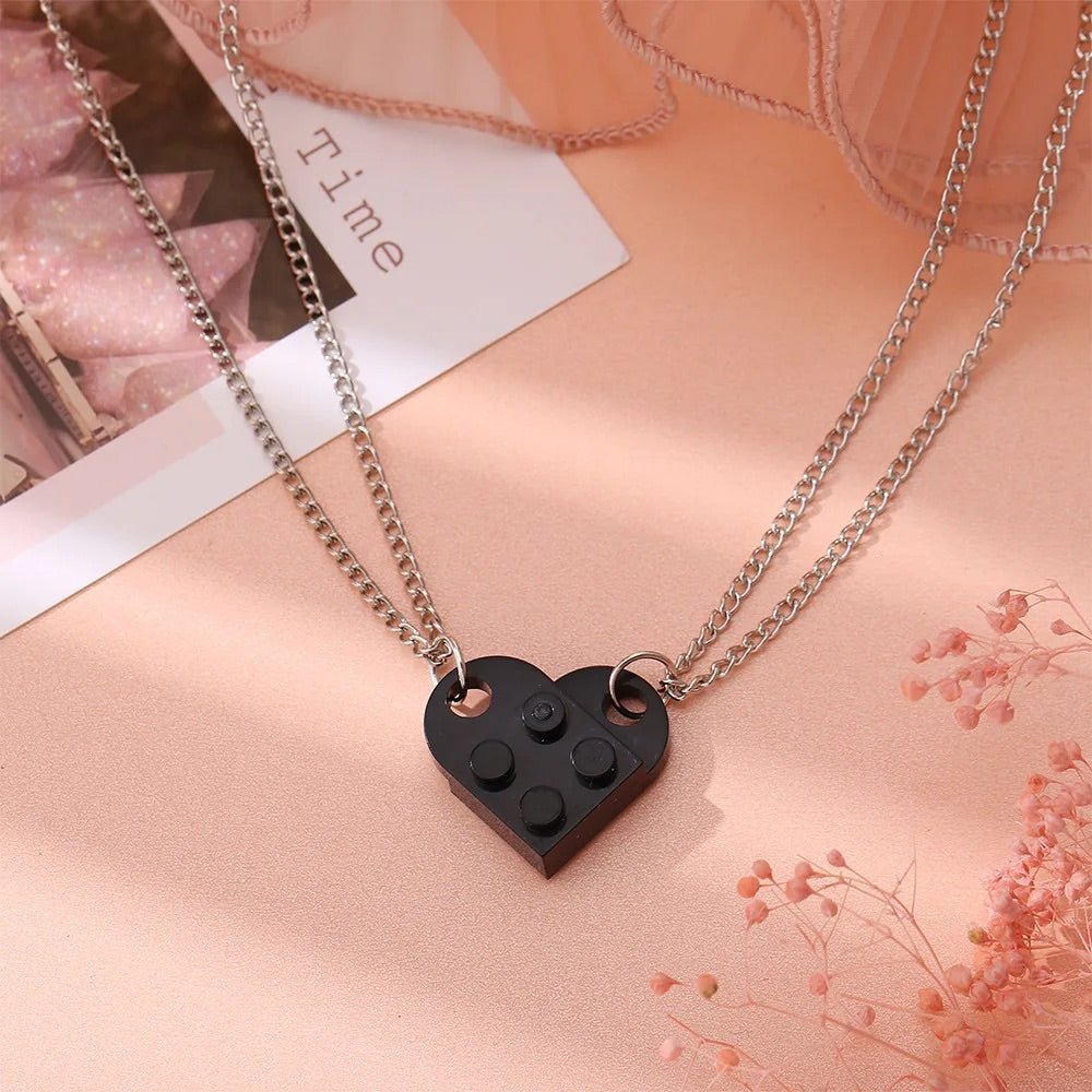 Mother & Daughter Building Brick Heart Necklace - Hidden Forever