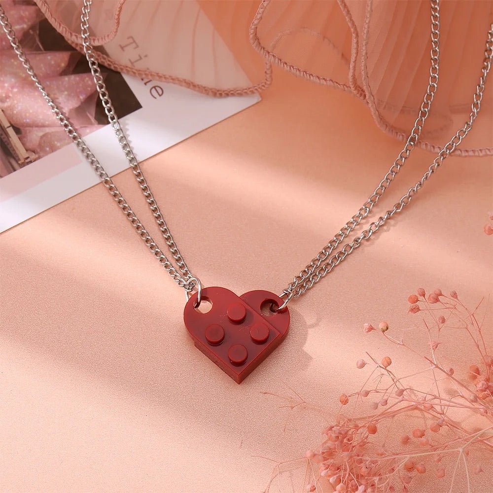 Mother & Daughter Building Brick Heart Necklace - Hidden Forever