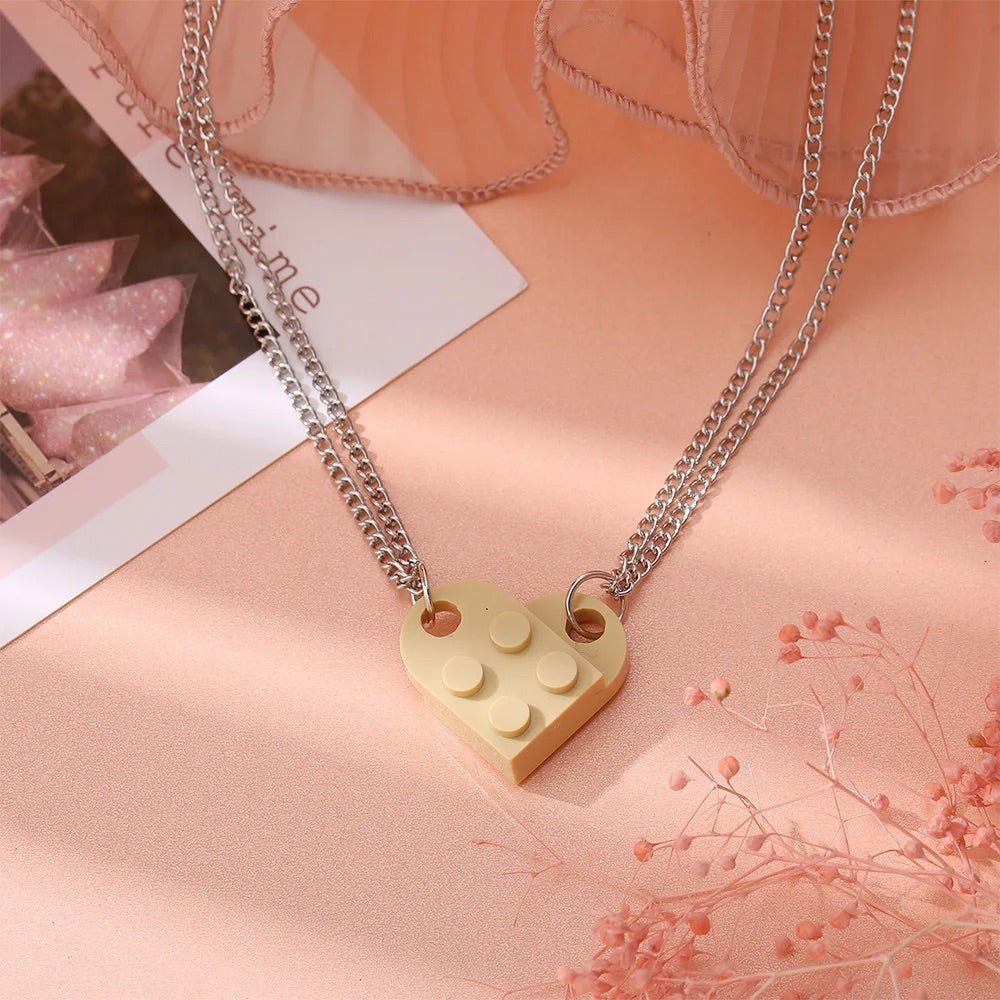 Mother & Daughter Building Brick Heart Necklace - Hidden Forever