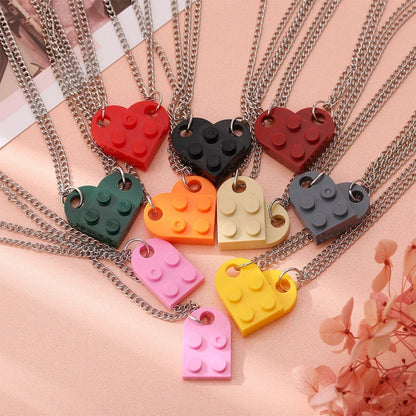 Mother & Daughter Building Brick Heart Necklace - Hidden Forever