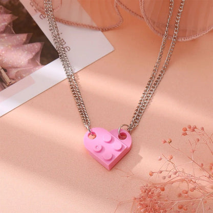 Mother & Daughter Building Brick Heart Necklace - Hidden Forever