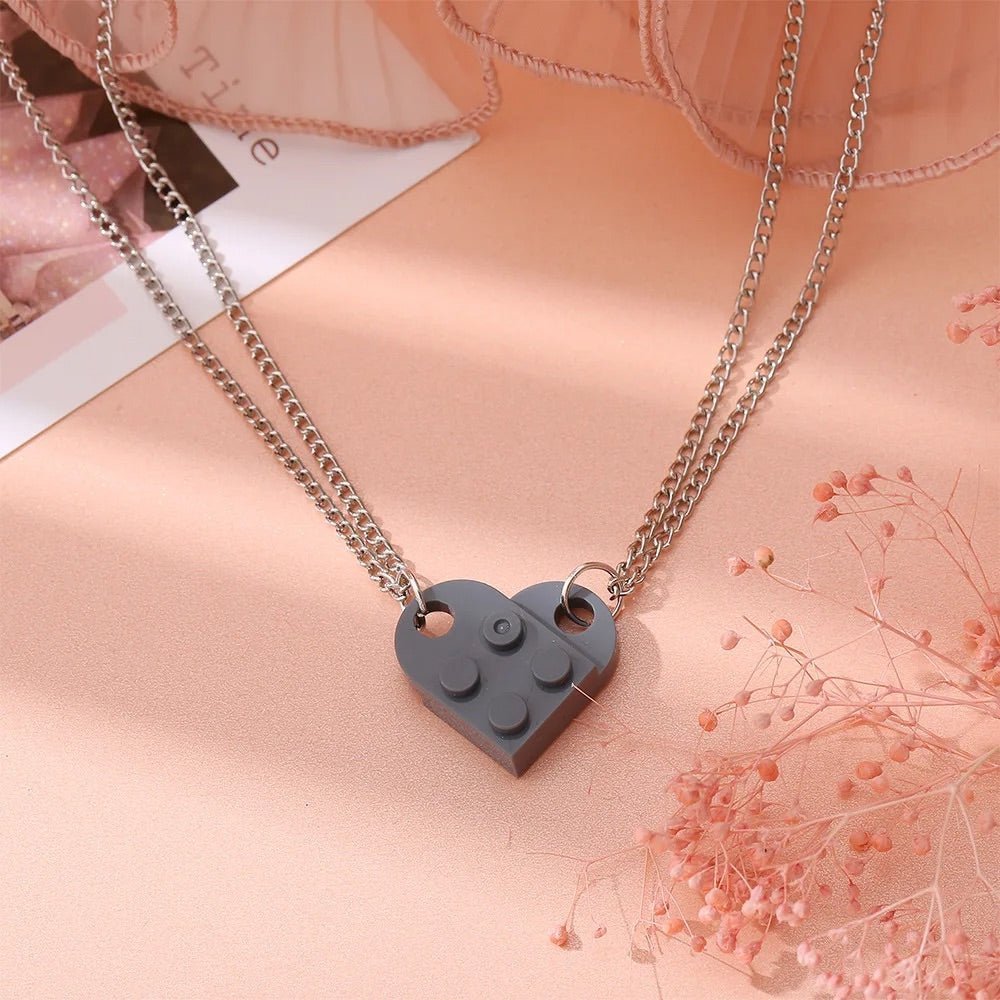 Mother & Daughter Building Brick Heart Necklace - Hidden Forever