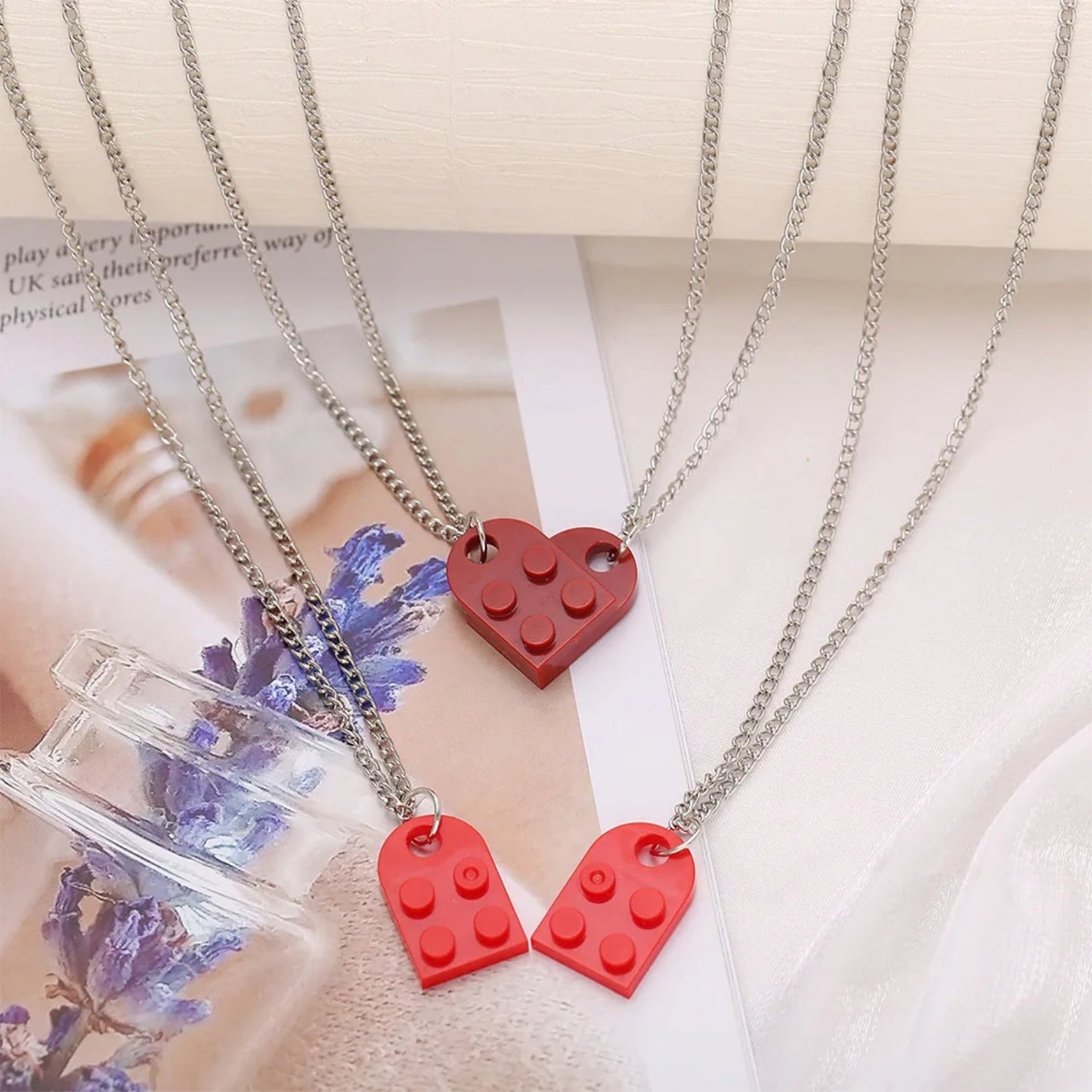 Mother & Daughter Building Brick Heart Necklace - Hidden Forever