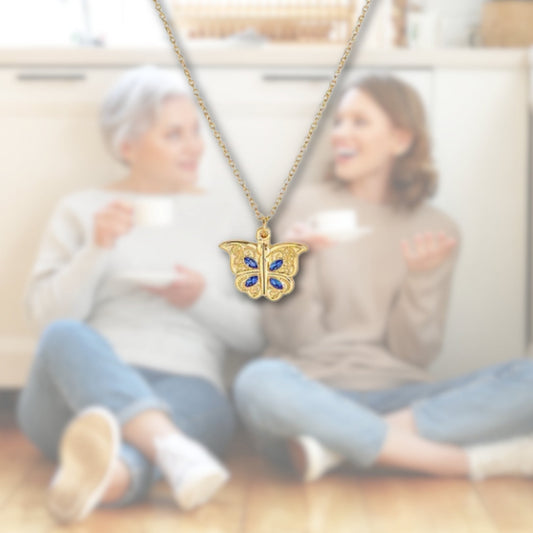 Mother Daughter Heart Butterfly Necklace - Hidden Forever