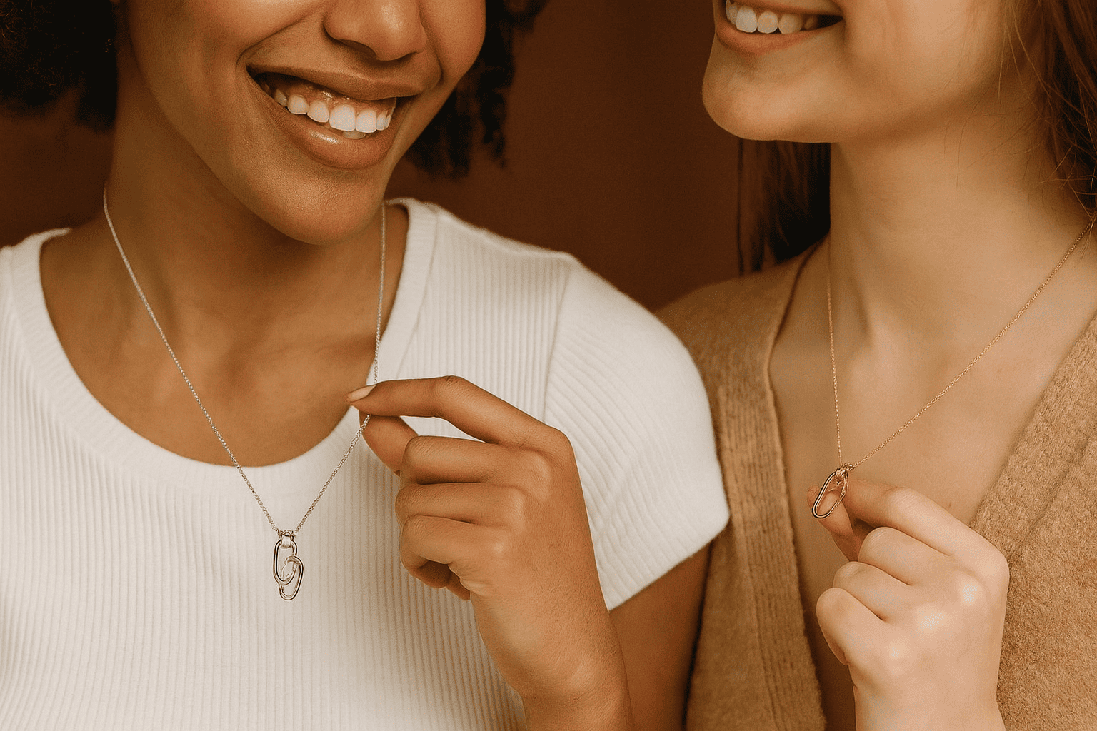 Mother & Daughter Linked Pendant Necklace - Hidden Forever