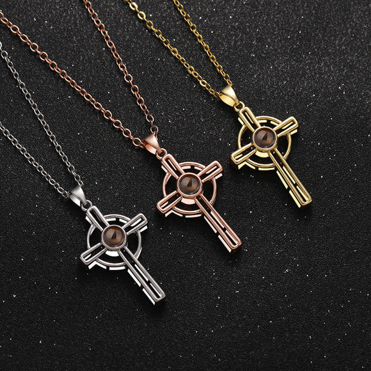 Personalised Cross Projection Necklace - Hidden Forever