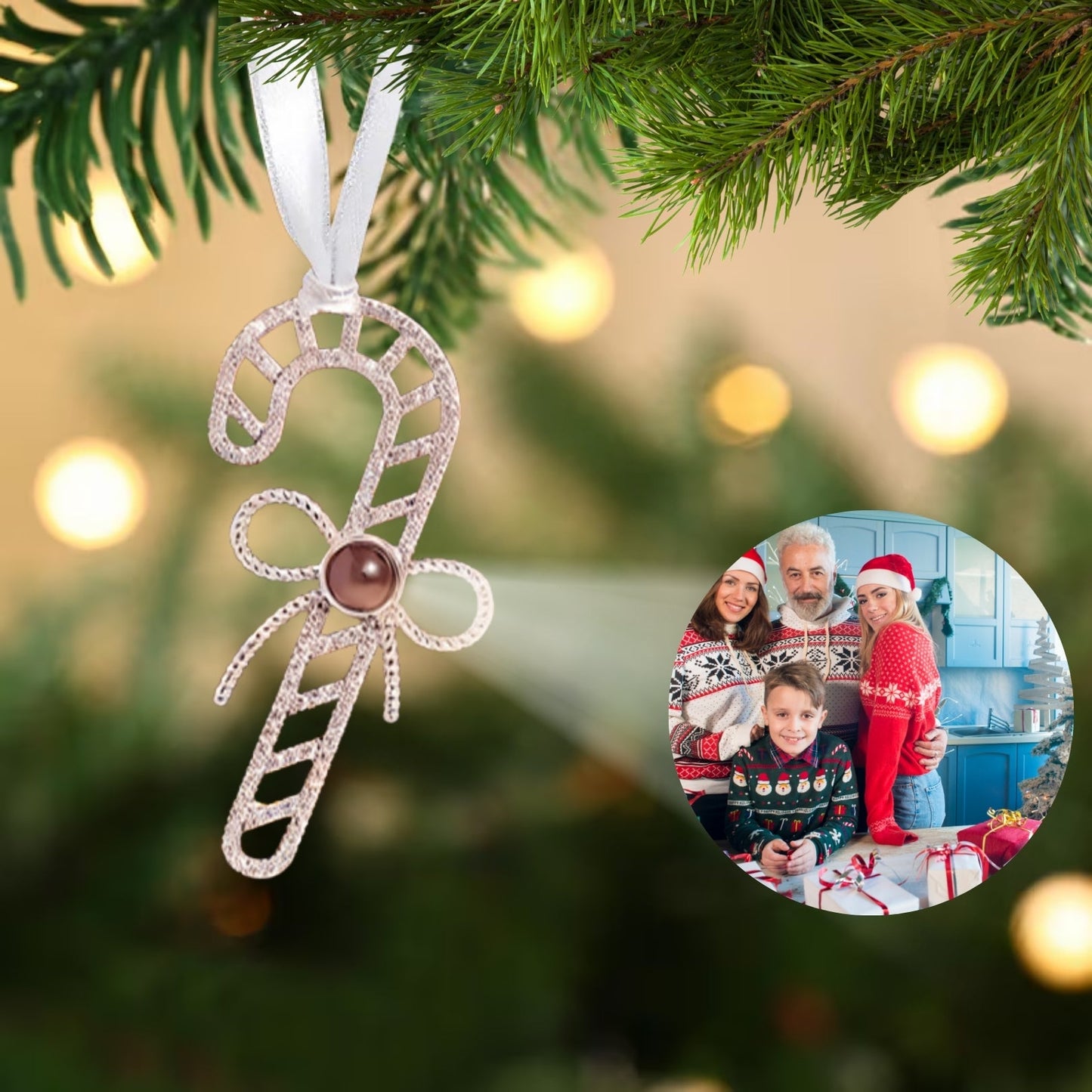 Personalized Christmas Candy Cane Photo Ornament - Hidden Forever