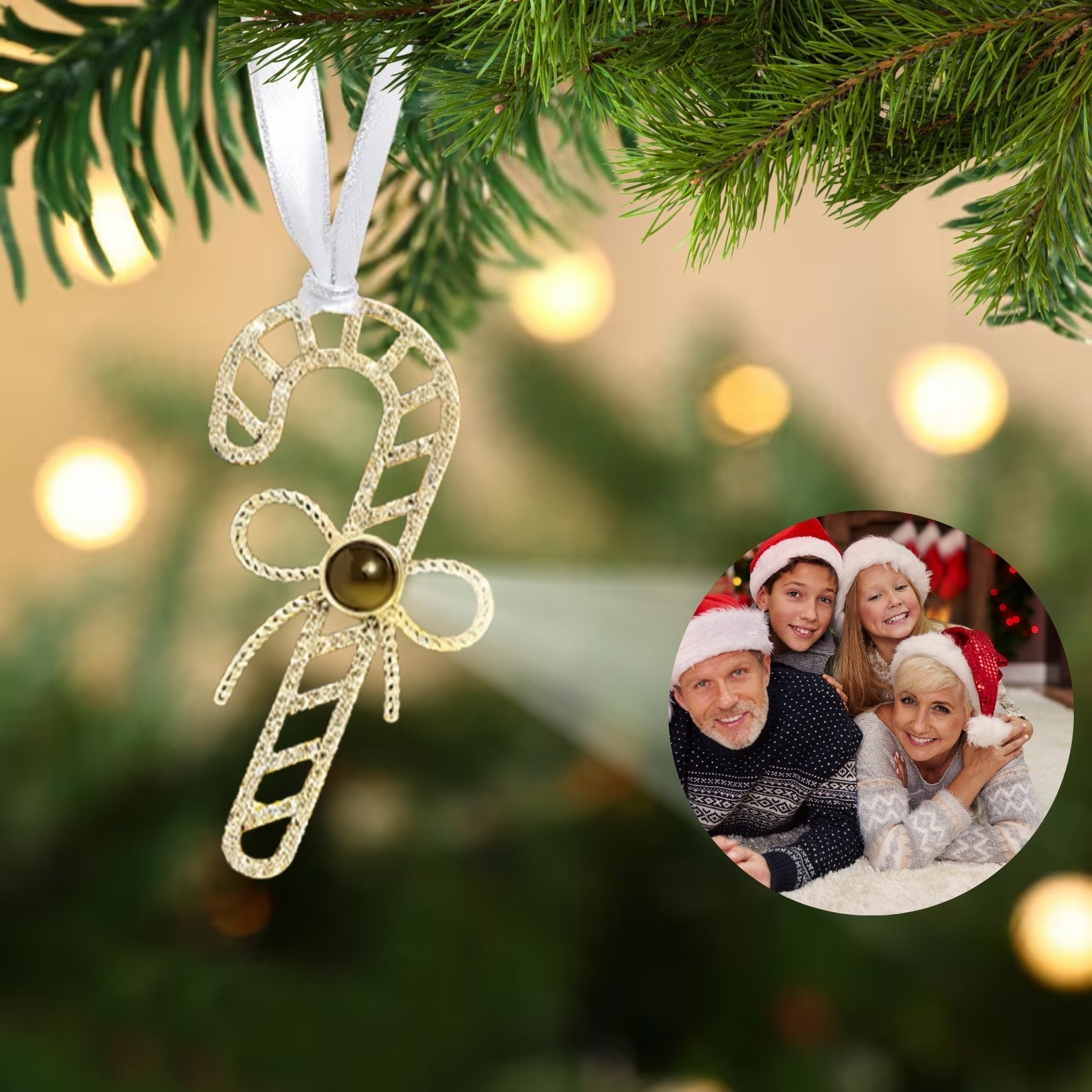 Personalized Christmas Candy Cane Photo Ornament - Hidden Forever