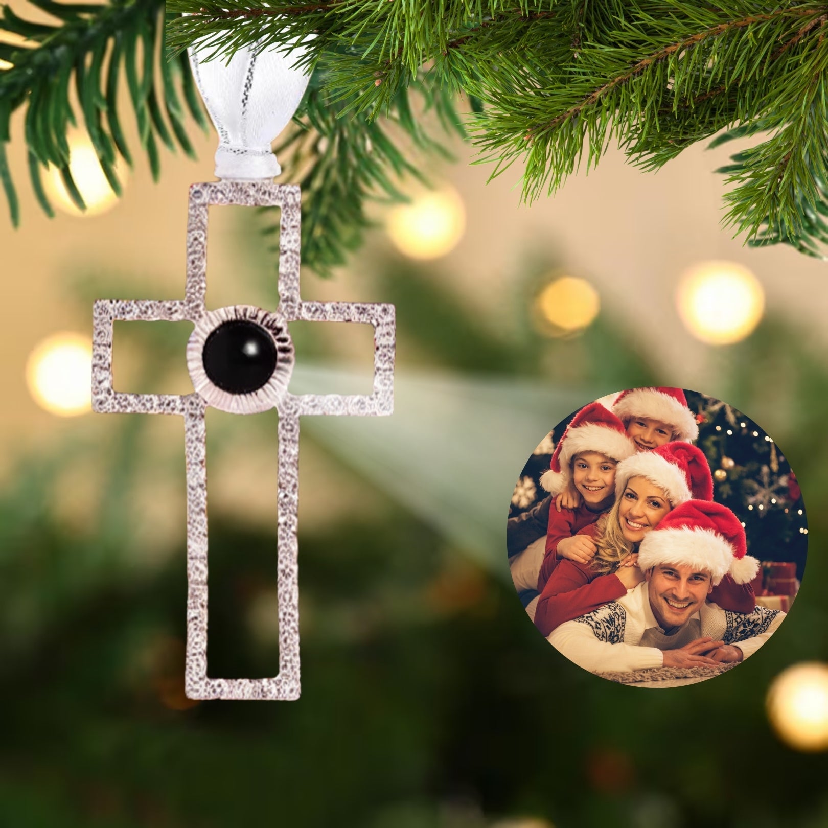 Personalized Christmas Cross Photo Ornament - Hidden Forever