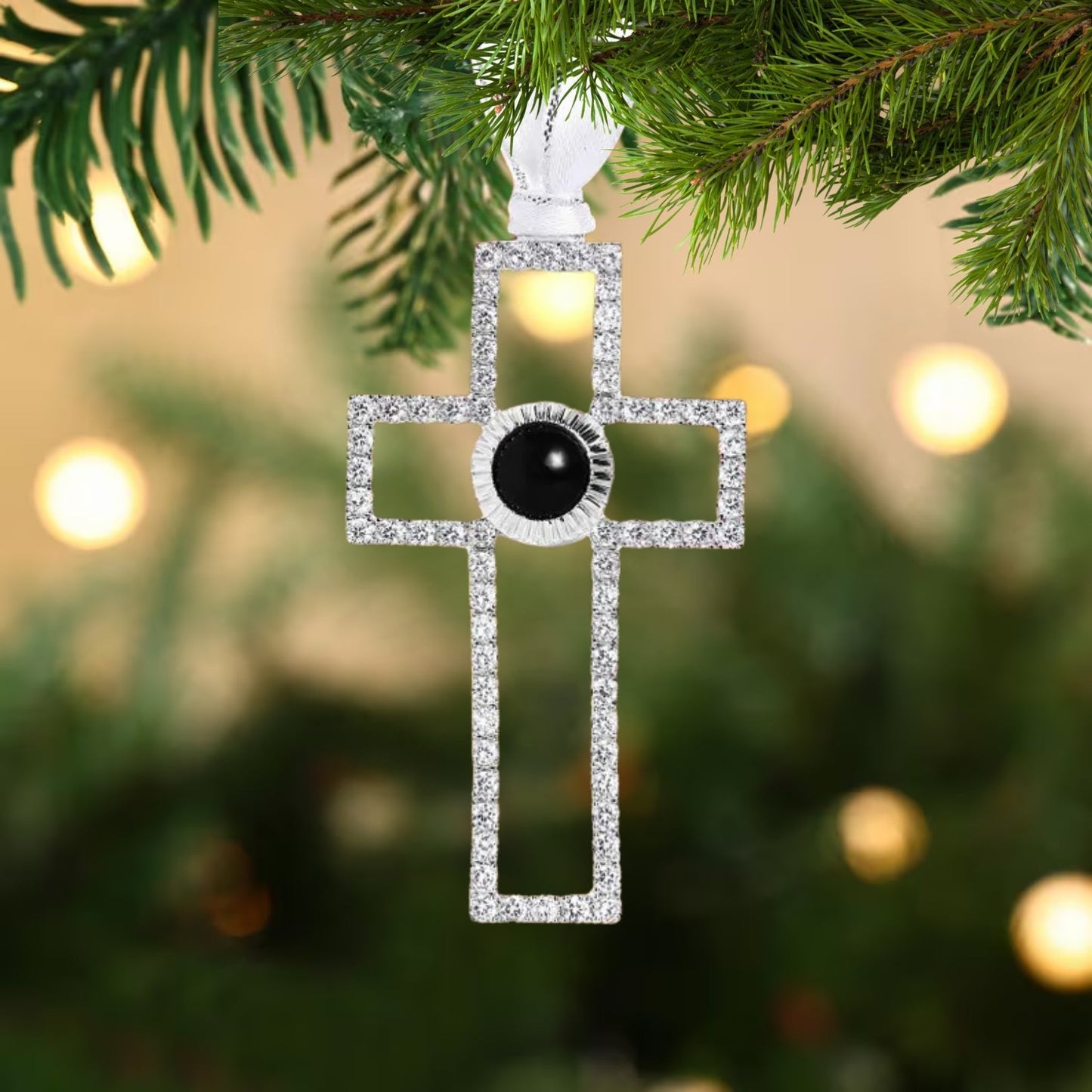 Personalized Christmas Cross Photo Ornament - Hidden Forever