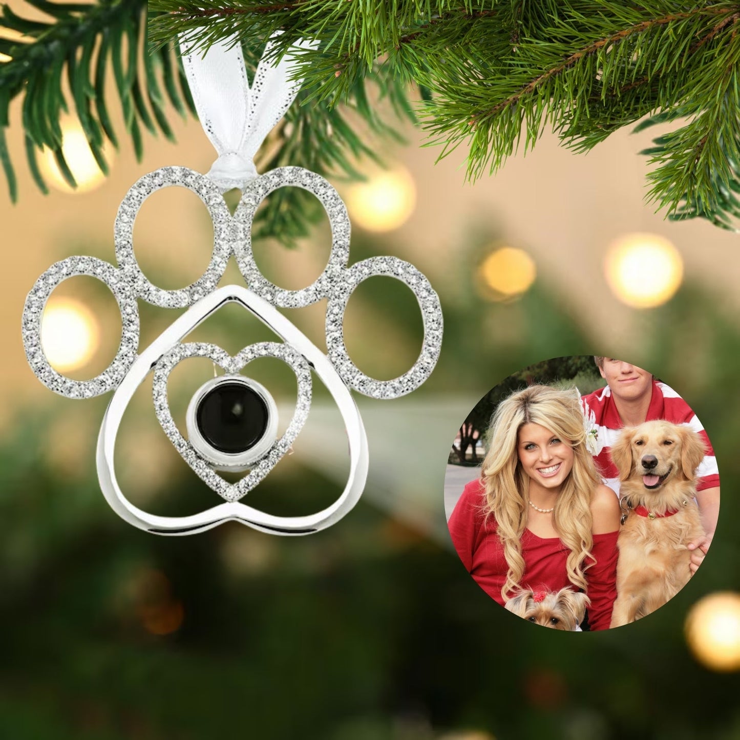 Personalized Christmas Dog Paws Photo Ornament - Hidden Forever