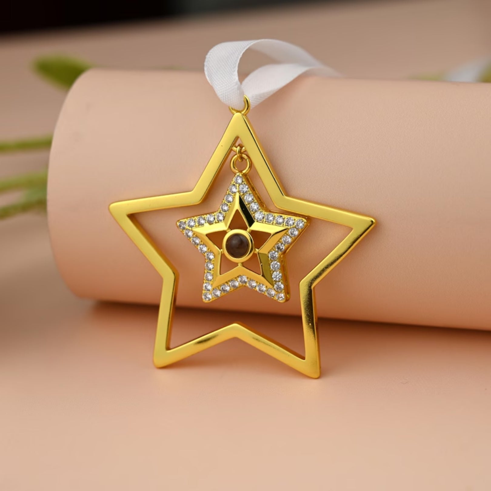 Personalized Christmas Double Star Photo Ornament - Hidden Forever