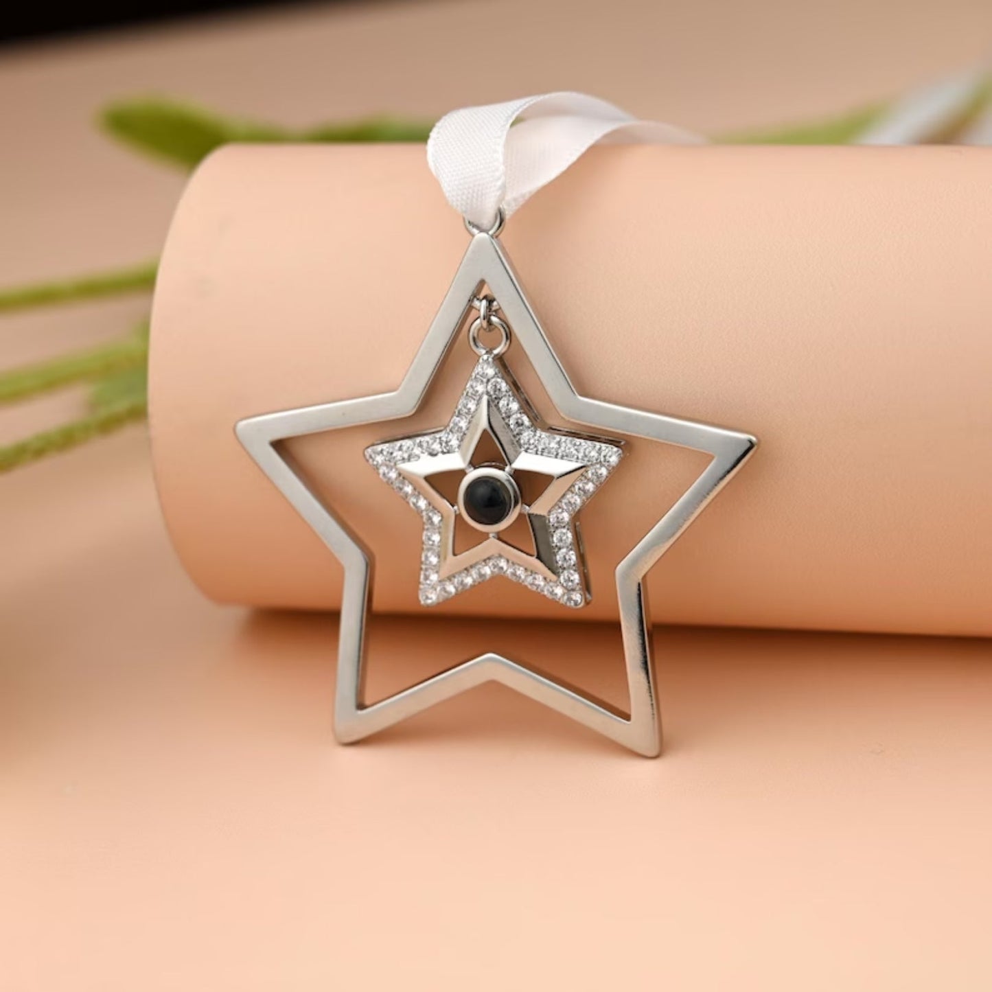 Personalized Christmas Double Star Photo Ornament - Hidden Forever