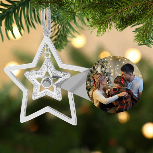 Personalized Christmas Double Star Photo Ornament - Hidden Forever