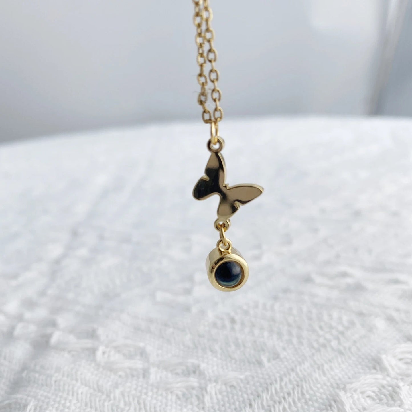 Projection Photo Necklace With Butterfly Personalized Picture Inside Pendant Minimalist Memorial Jewelry Trendy Christmas Gift - Hidden Forever