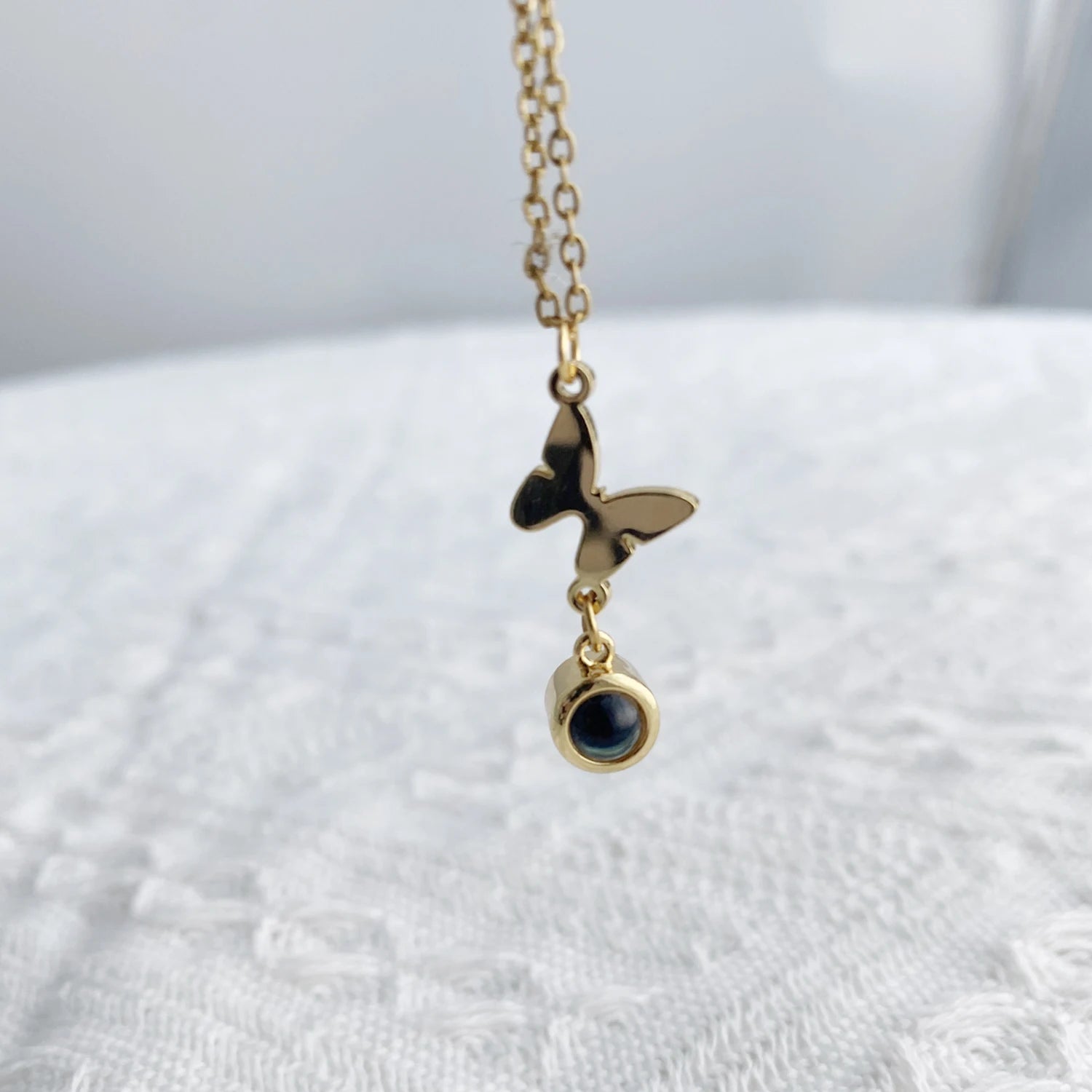 Projection Photo Necklace With Butterfly Personalized Picture Inside Pendant Minimalist Memorial Jewelry Trendy Christmas Gift - Hidden Forever
