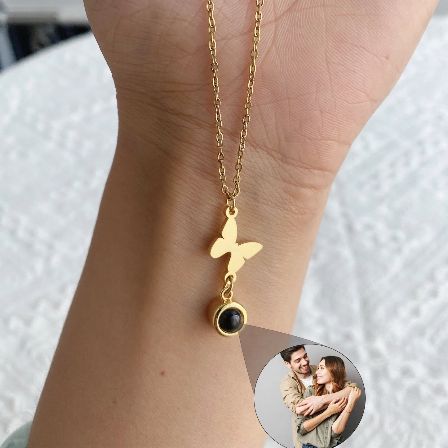 Projection Photo Necklace With Butterfly Personalized Picture Inside Pendant Minimalist Memorial Jewelry Trendy Christmas Gift - Hidden Forever