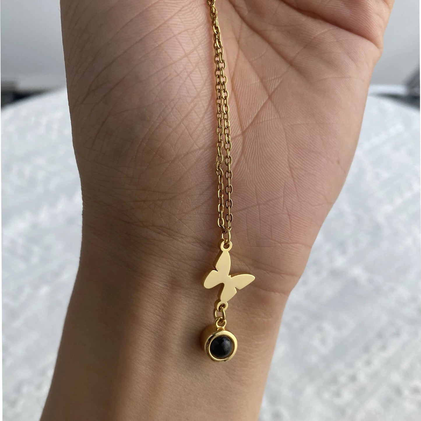 Projection Photo Necklace With Butterfly Personalized Picture Inside Pendant Minimalist Memorial Jewelry Trendy Christmas Gift - Hidden Forever