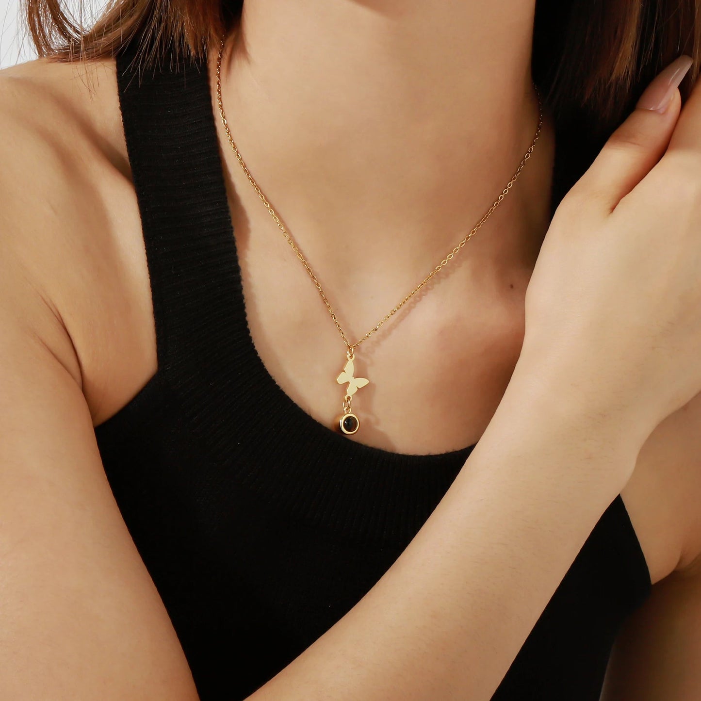 Projection Photo Necklace With Butterfly Personalized Picture Inside Pendant Minimalist Memorial Jewelry Trendy Christmas Gift - Hidden Forever