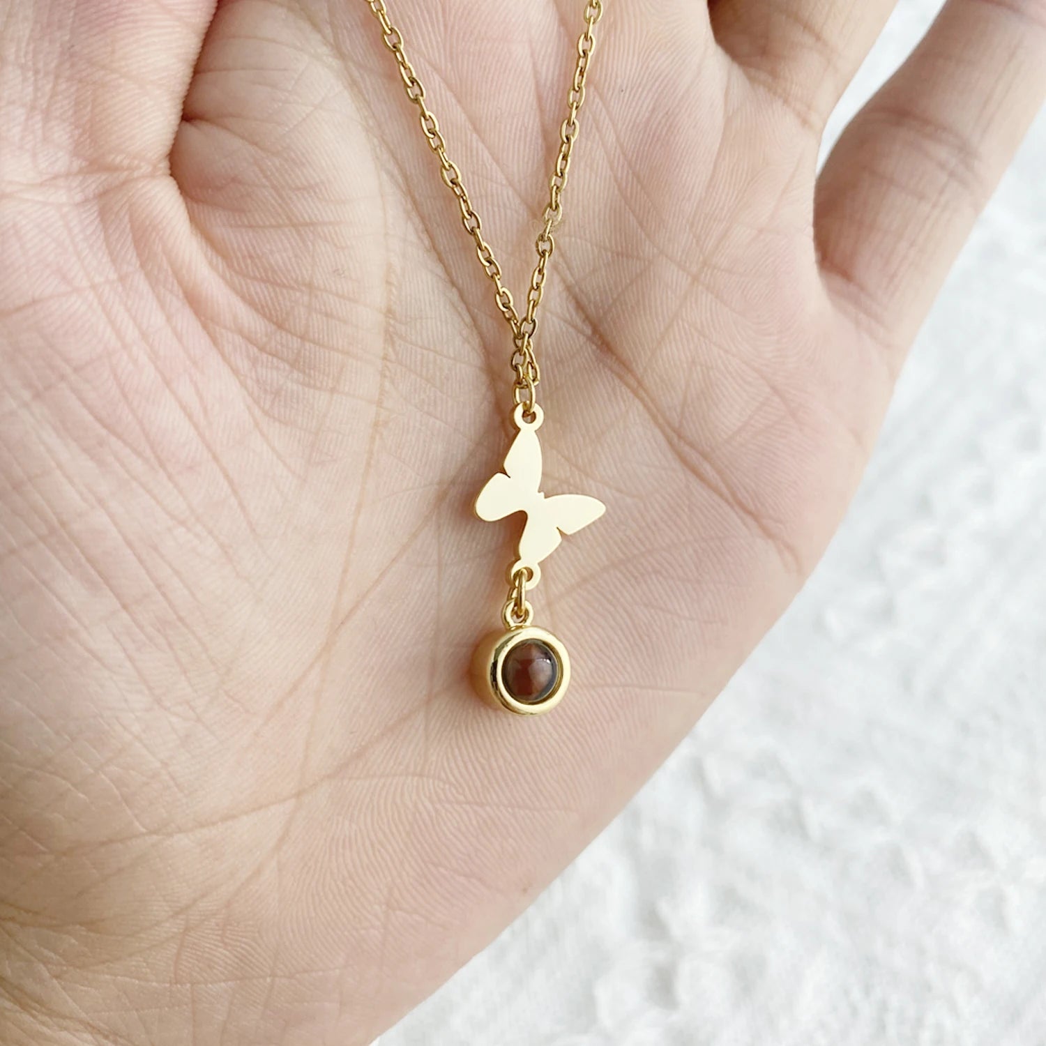 Projection Photo Necklace With Butterfly Personalized Picture Inside Pendant Minimalist Memorial Jewelry Trendy Christmas Gift - Hidden Forever