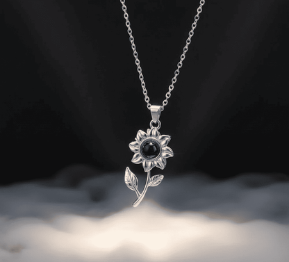 Custom Sunflower Zircon Gem Hidden Photo Necklace