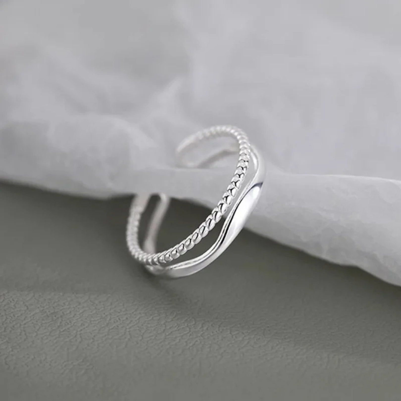 Wavy & Twist Dual - Line Dainty Ring - Hidden Forever