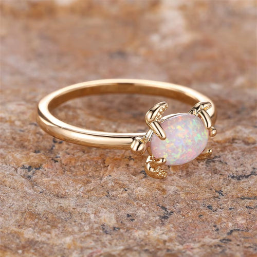 White Fire Opal Turtle Ring