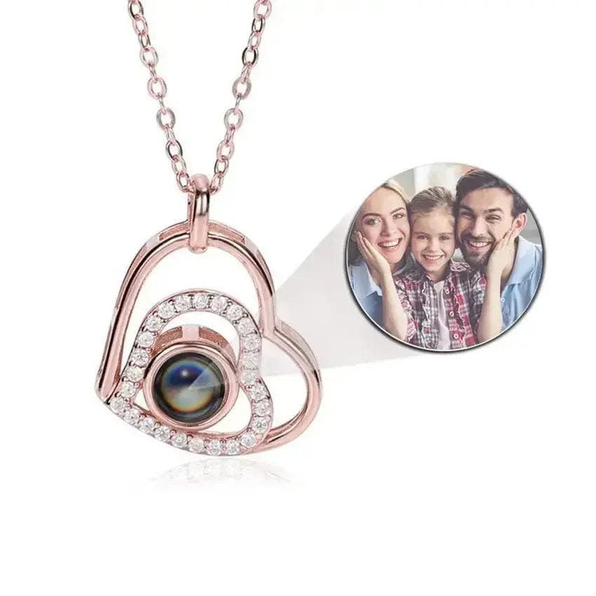 Personalised Birthday Gift - Projection Photo Necklace/Bracelet/Keychain Jewellery 201235007 Custom Items Necklace Two Hearts Rose Gold