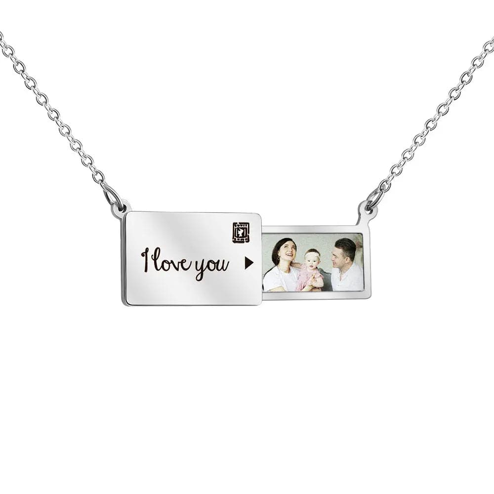 Personalised Pull-Out Hidden Photo Style Necklace  Custom Items (Projection Jewels) Silver Stainless Steel