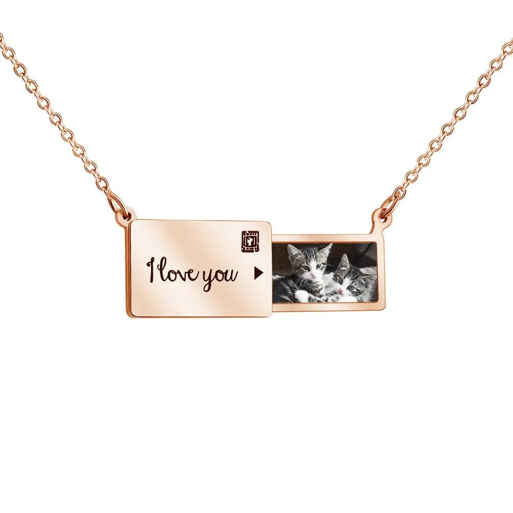 Personalised Pull-Out Hidden Photo Style Necklace  Custom Items (Projection Jewels) Rose Gold Stainless Steel
