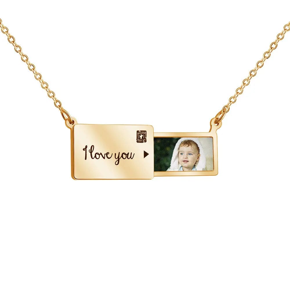 Personalised Pull-Out Hidden Photo Style Necklace  Custom Items (Projection Jewels) Gold Stainless Steel
