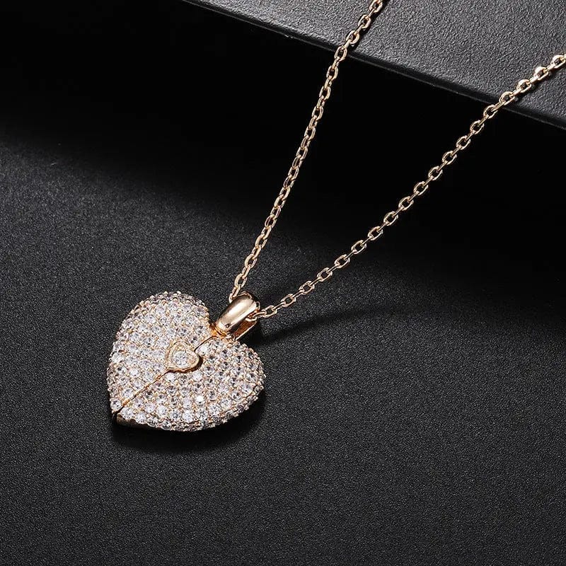 Custom Bling Heart Locket Hidden Photo Necklace - Hidden Forever