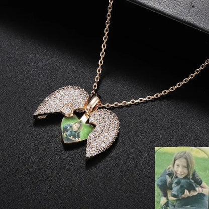 Custom Bling Heart Locket Hidden Photo Necklace - Hidden Forever