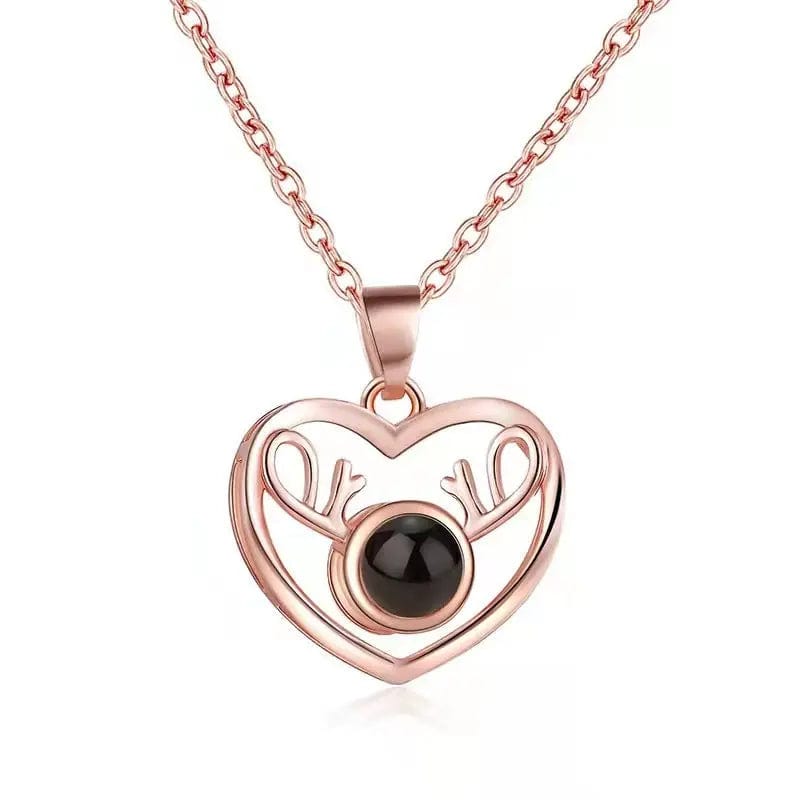 Custom Heart Deer Zircon Gem Hidden Photo Necklace - Hidden Forever