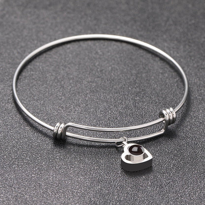 Custom Hidden Photo Projection Adjustable Bangle Heart Zircon Bracelet - Hidden Forever