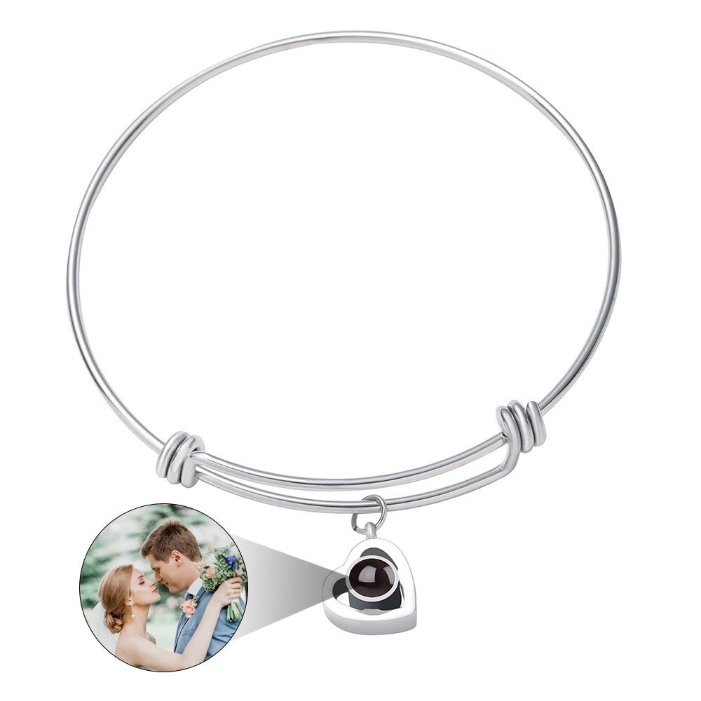 Custom Hidden Photo Projection Adjustable Bangle Heart Zircon Bracelet - Hidden Forever