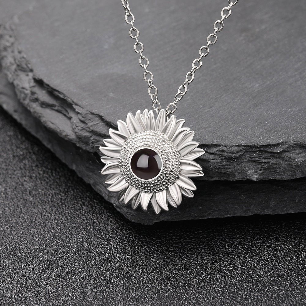 Custom Hidden Photo Projection Bloom Sunflower Necklace - Hidden Forever