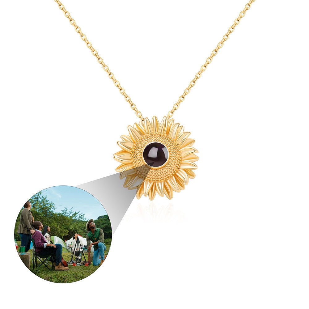 Custom Hidden Photo Projection Bloom Sunflower Necklace - Hidden Forever