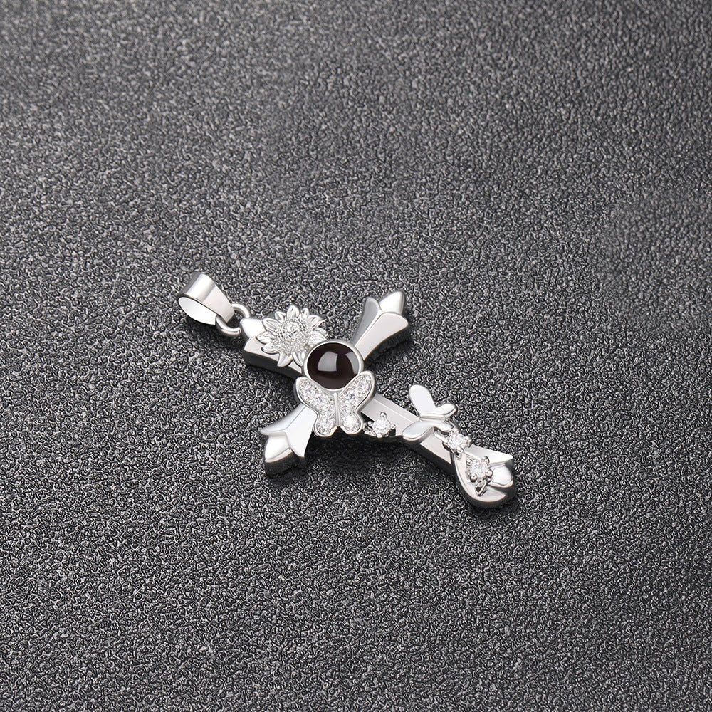 Custom Hidden Photo Projection Butterfly Cross Necklace - Hidden Forever