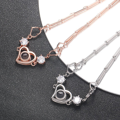 Custom Hidden Photo Projection Diamond Heart Necklace - Hidden Forever